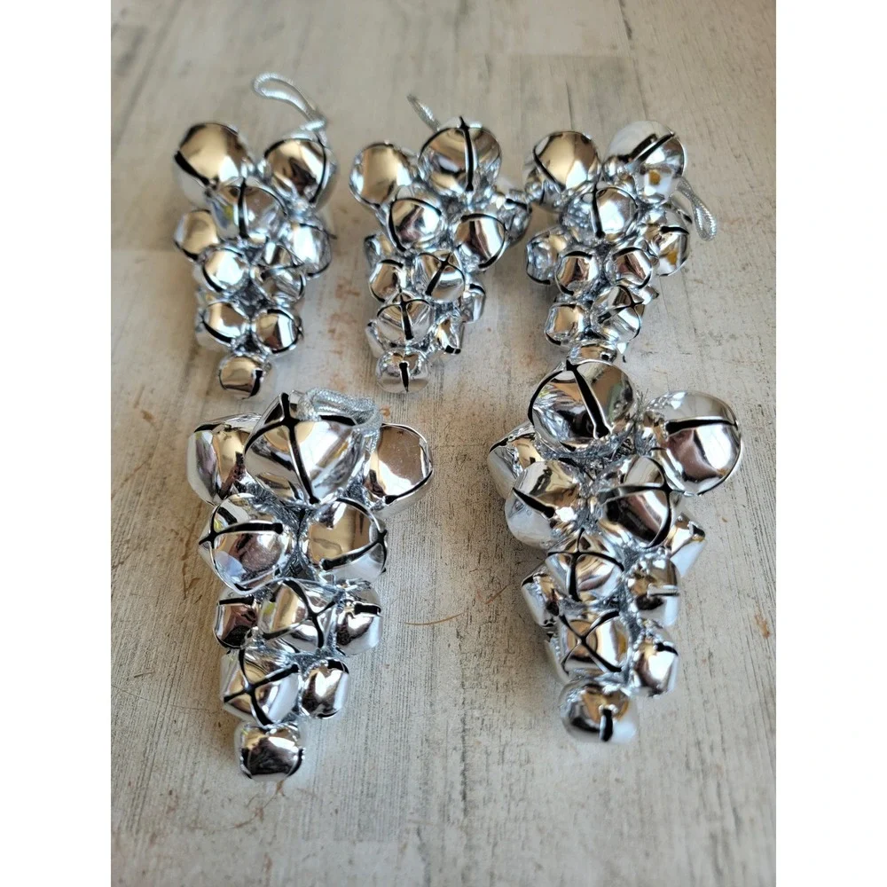 Pottery Barn silver grapevine Bell RARE ornament Xmas jingle unique set